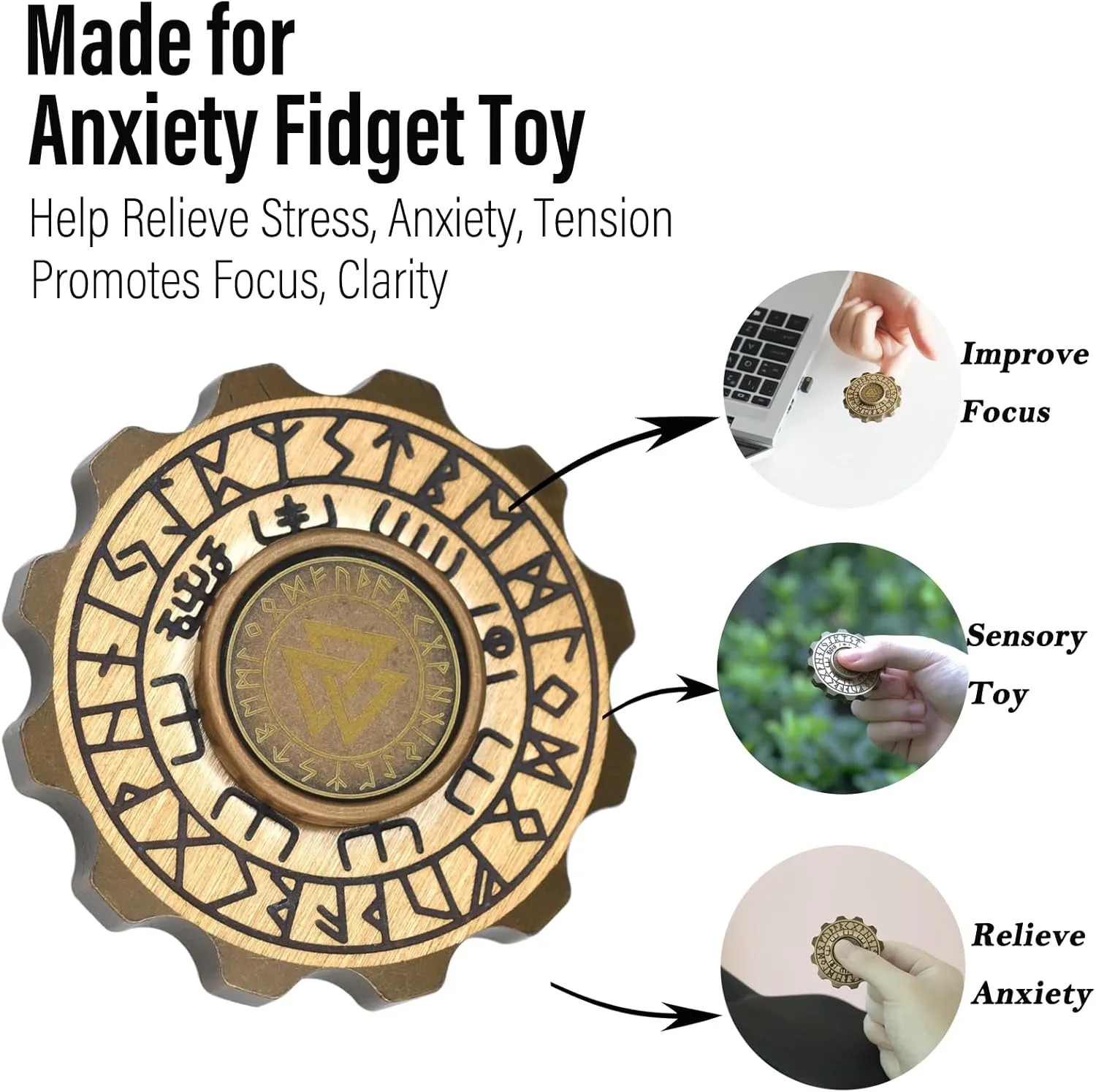 Freelove Viking Pirate & Gossip Design Fidgets Spinners, Copper Metal Spinner Fidget Toy Prime for Adults, Premium Bearing for 4~6 Mins, Autism Sensory ADHD Anxiety Stress Reduce Figet Spiner, Brass