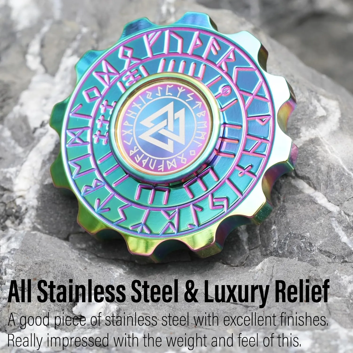 FREELOVE Viking Pirate Fidget Spinners for Adults, Heavy Metal Figette Spin, Premium Bearing, Silent Long Spinning, Small Gossip Desgin, Stainless Steel Rainbow