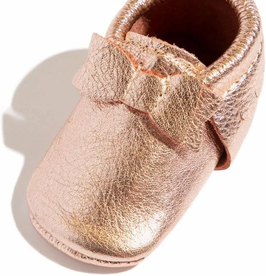 Freshly Picked Newborn Baby Girl Shoes, Ballet Flat Bow Moccasins, Blush