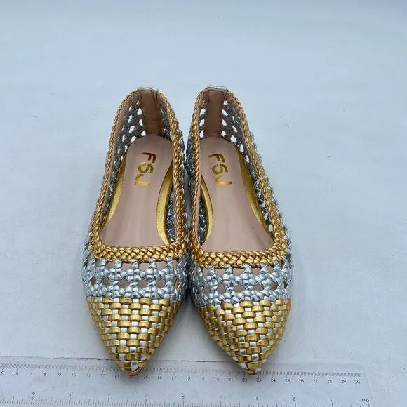 FSJ Gold Stylish Comfort Slip On Ballet Flat Walking Casual Dress Office Shoes