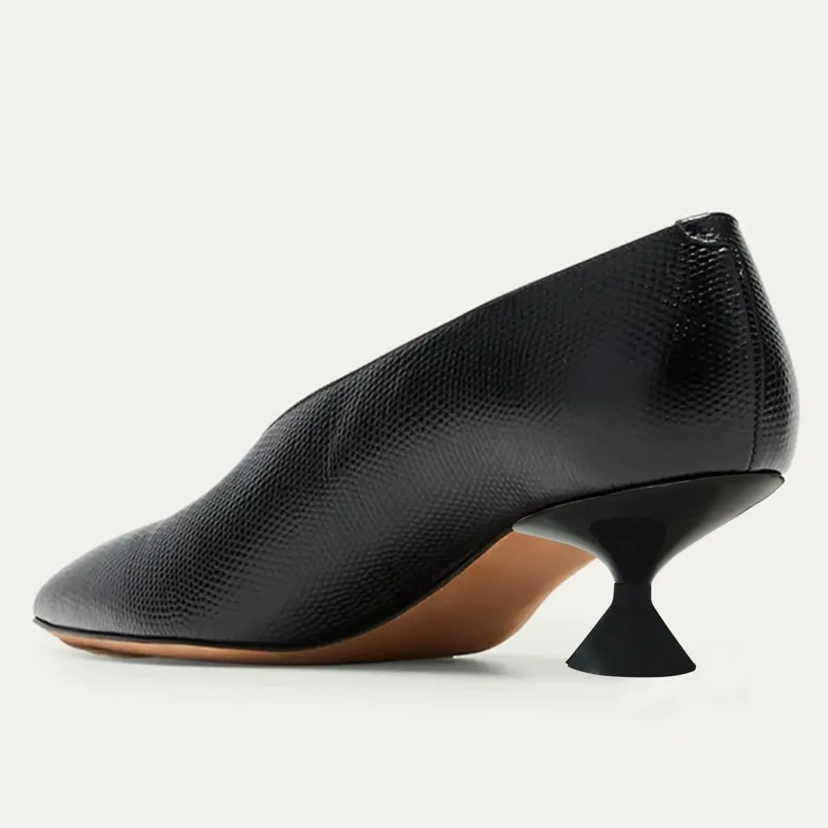 FSJ Women Fashion Pointed Toe V Cut Low Kitten Heel Slip On Pumps Soft Leather Ladies Daily Comfort Basic Dress Shoes Size 4-15 US
