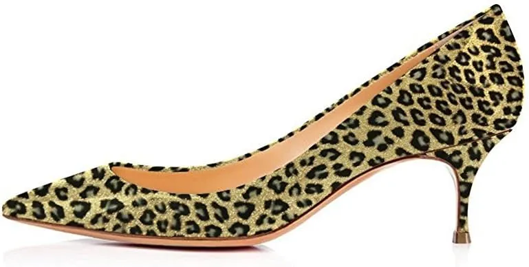 FSJ Women Sexy Pumps Leopard Snake Prints Shoes Kitten Low Heels Pointed Toe Size 4-15 M US