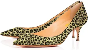FSJ Women Sexy Pumps Leopard Snake Prints Shoes Kitten Low Heels Pointed Toe Size 4-15 M US