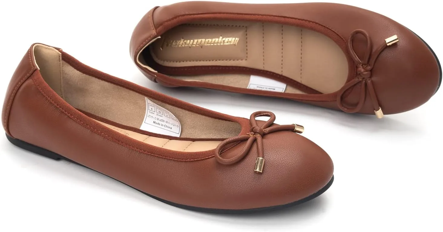 FUNKYMONKEY Women's Ballet Flats Dress Casual Slip-on Bow Round Toe Walking Shoes