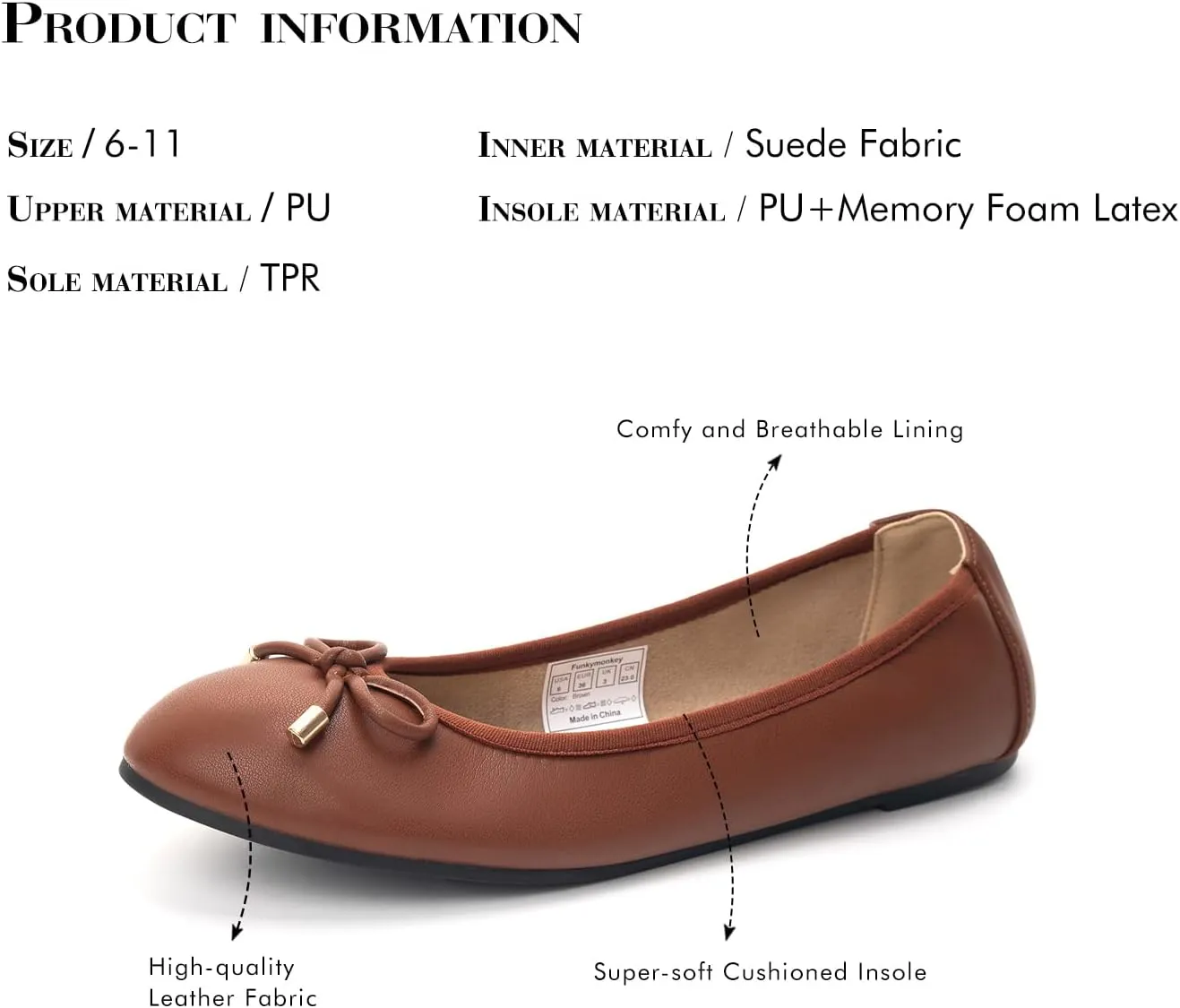 FUNKYMONKEY Women's Ballet Flats Dress Casual Slip-on Bow Round Toe Walking Shoes