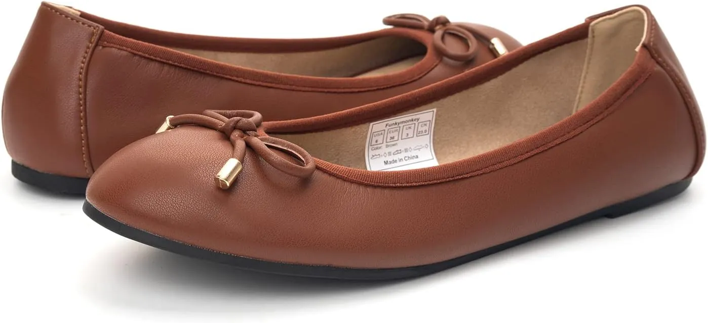 FUNKYMONKEY Women's Ballet Flats Dress Casual Slip-on Bow Round Toe Walking Shoes