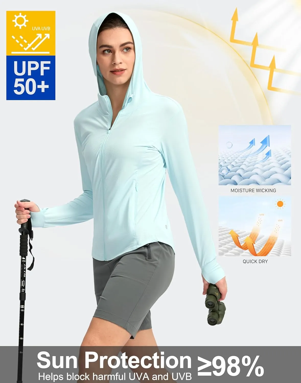 G Gradual Women's UPF 50  Sun Protection Hoodie Jacket with Ponytail Hole and 4 Pockets Lightweight Long Sleeve for Hiking