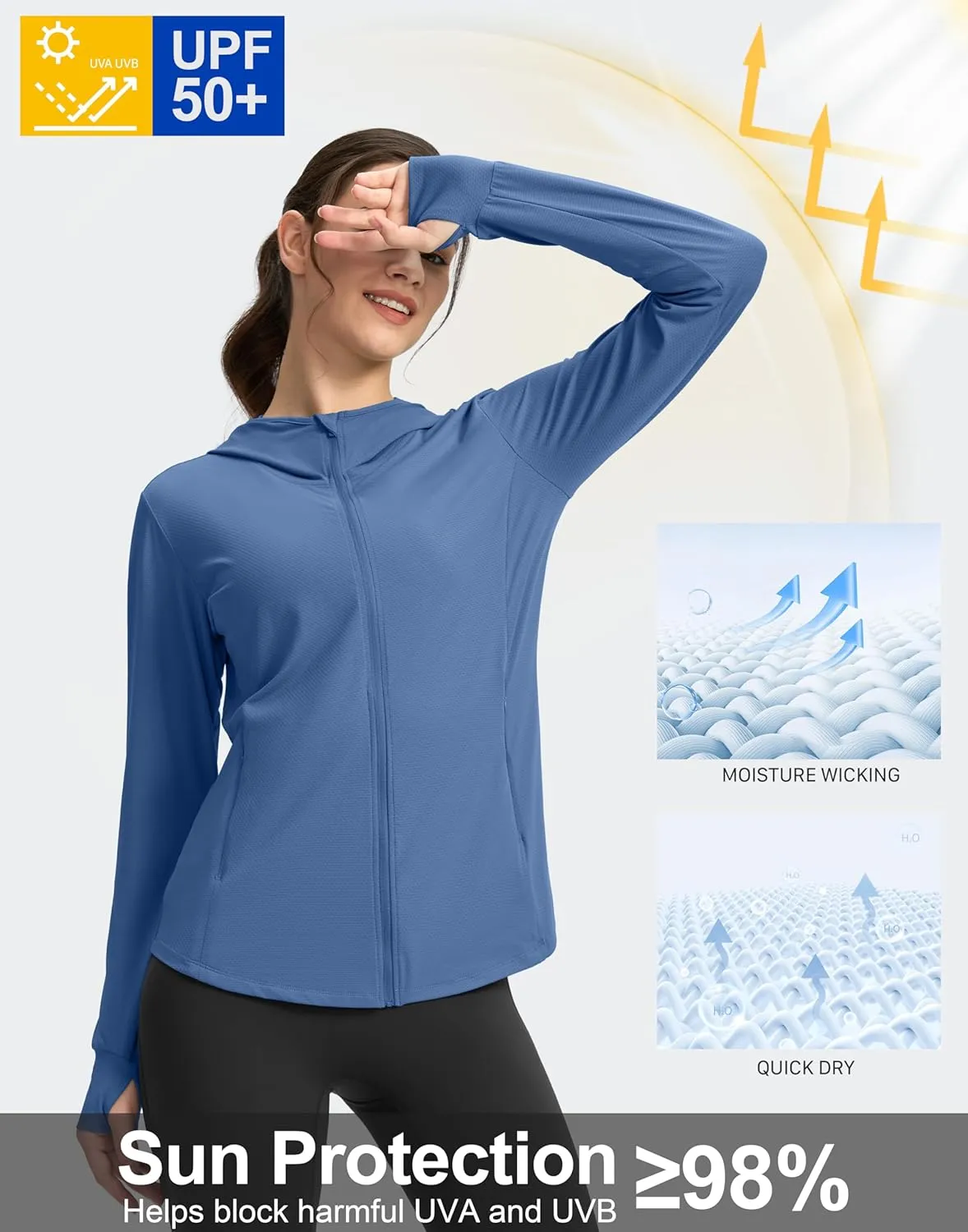 G Gradual Women's UPF 50  Sun Protection Hoodie Jacket with Ponytail Hole and 4 Pockets Lightweight Long Sleeve for Hiking