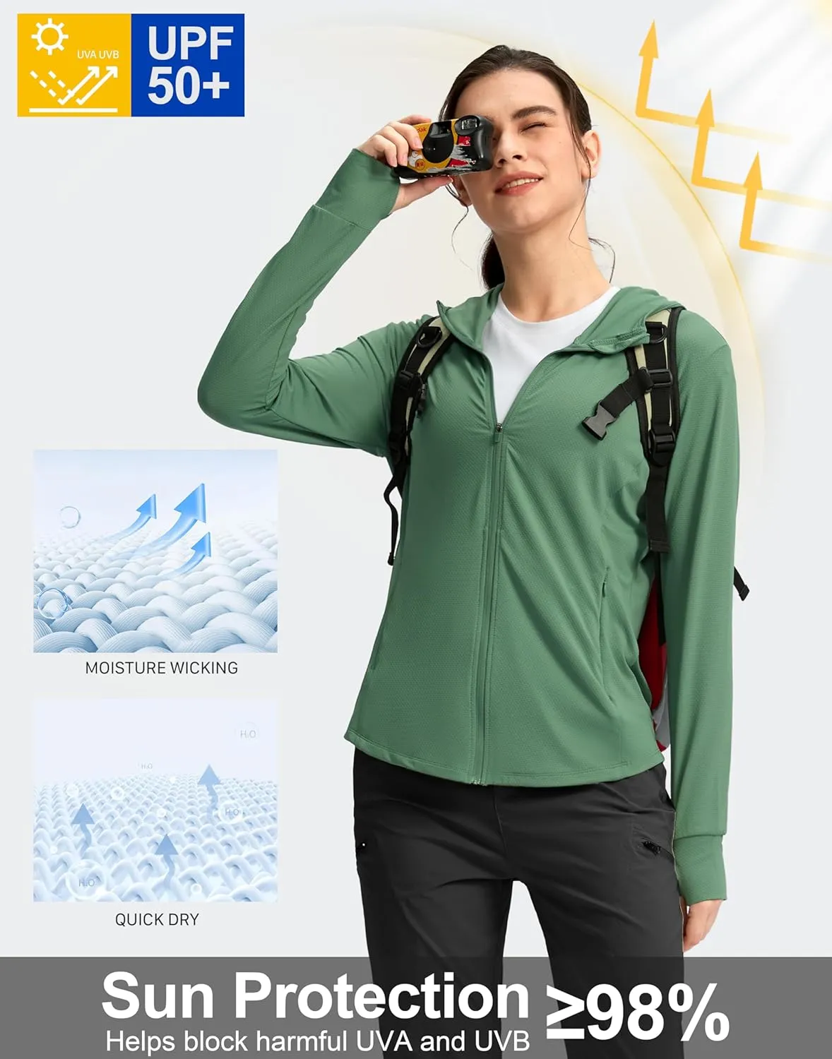 G Gradual Women's UPF 50  Sun Protection Hoodie Jacket with Ponytail Hole and 4 Pockets Lightweight Long Sleeve for Hiking