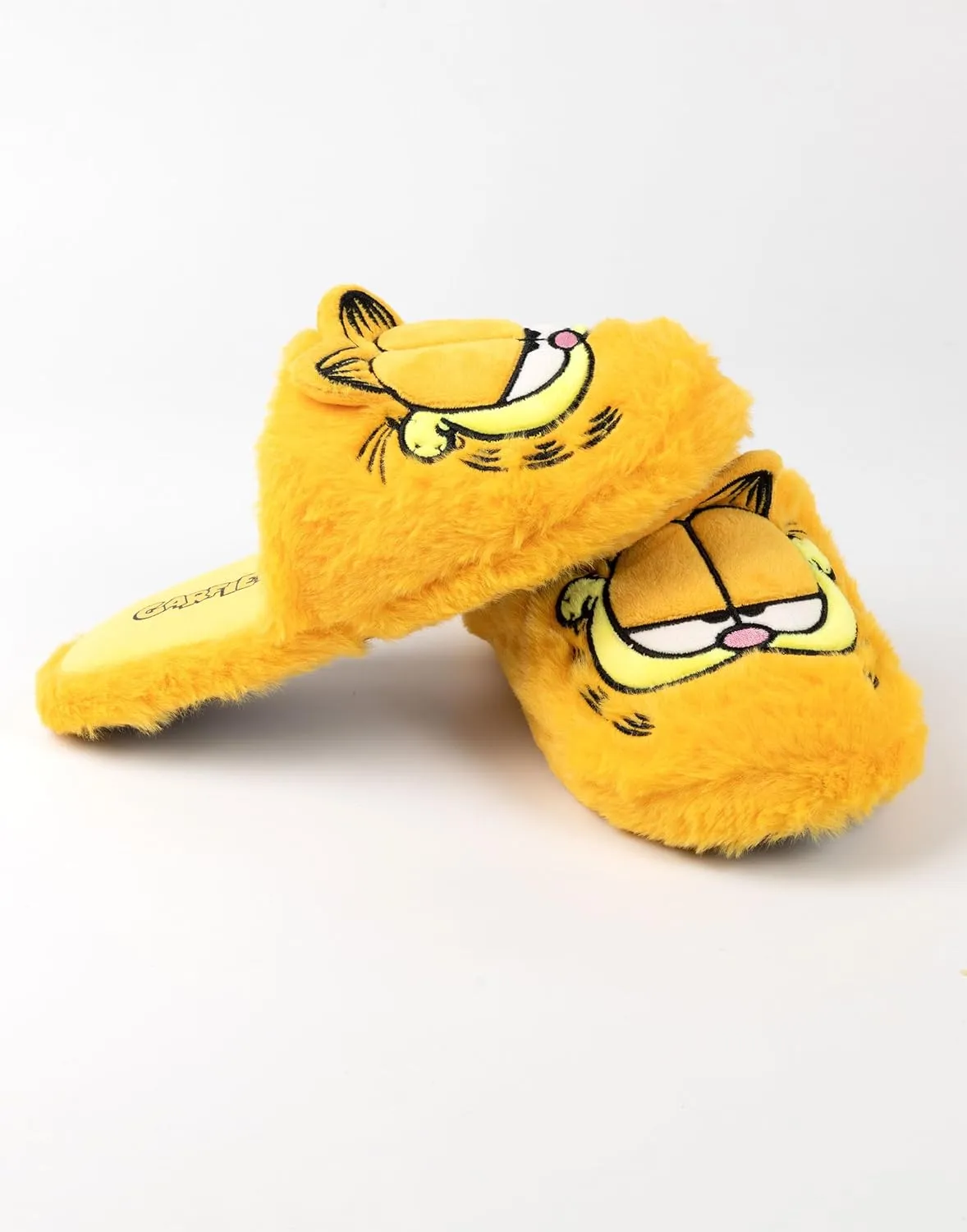 Garfield Fluffy Yellow Slippers | Unisex Animated Tabby Cat House Sliders | Soft Slip-On Footwear for Adults