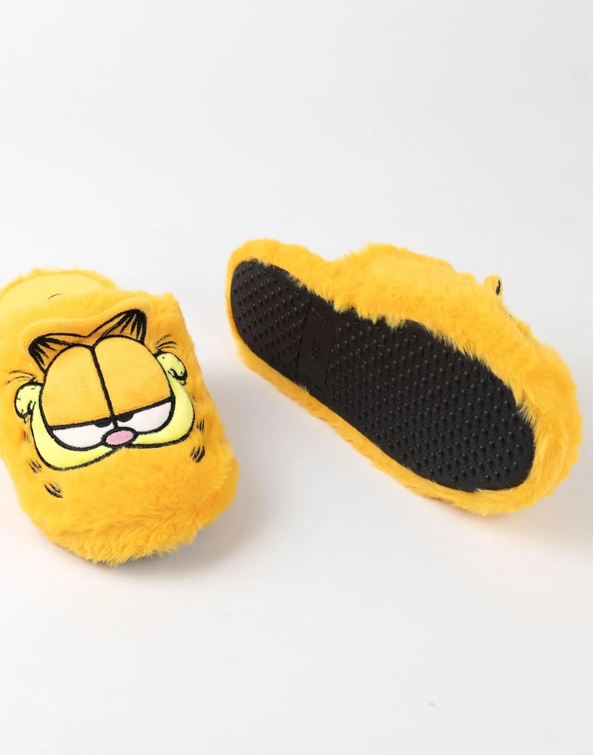 Garfield Fluffy Yellow Slippers | Unisex Animated Tabby Cat House Sliders | Soft Slip-On Footwear for Adults