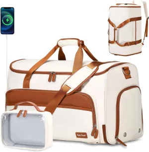 Garment Duffle Bags for Travel, Convertible Garment Bag for Men Women, Carry On Duffle Bag Backpack with Shoe Compartment & Toiletry Bag, 4 in 1 Hanging Suitcase Suit Travel Bags (Beige)