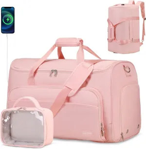 Garment Duffle Bags for Travel, Convertible Garment Bag for Men Women, Carry On Duffle Bag Backpack with Shoe Compartment & Toiletry Bag, 4 in 1 Hanging Suitcase Suit Travel Bags (Pink)