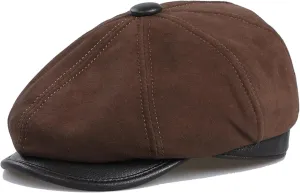 Genuine Leather Newsboy Caps for Men, Real Suede Irish Cabbie Driving Ivy Flat Hat