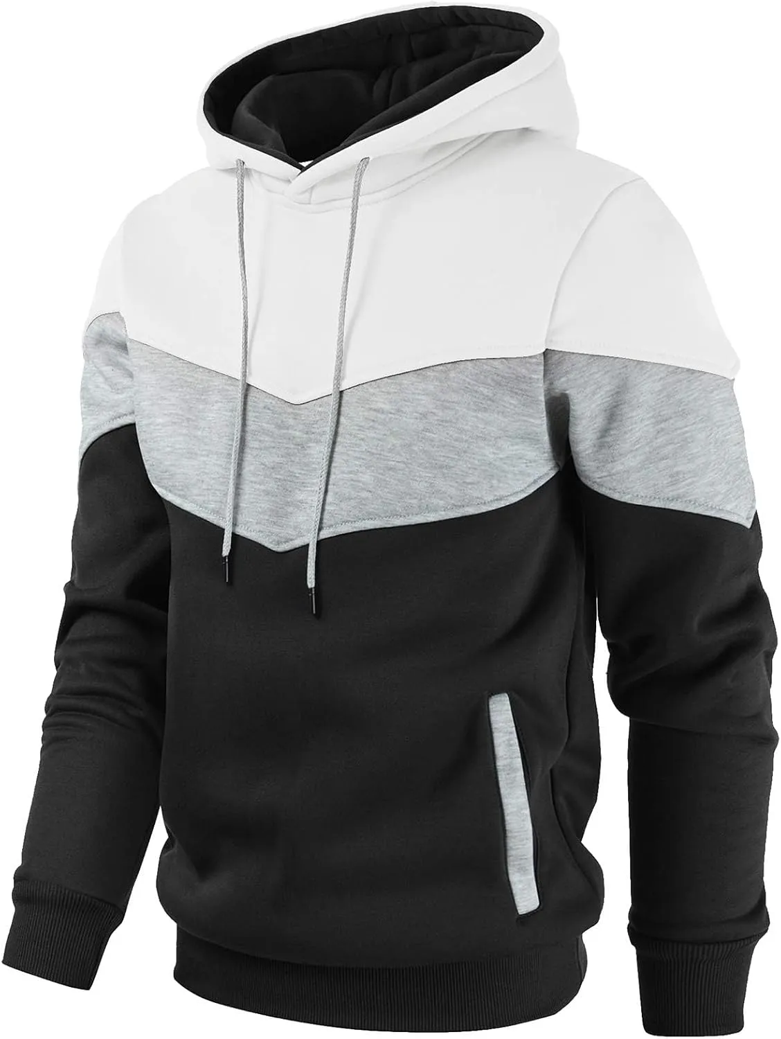 Gesean Men's Novelty Color Block Pullover Fleece Hoodie Long Sleeve Casual Sweatshirt with Pocket