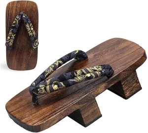 Geta Sandals Mens Wooden Geta Sandals Clogs Flip Flop Two-Teeth Japanese Traditional High Heel Slippers