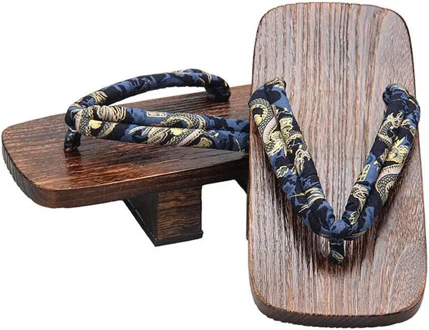 Geta Sandals Mens Wooden Geta Sandals Clogs Flip Flop Two-Teeth Japanese Traditional High Heel Slippers