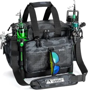 Ghosthorn Fishing Tackle Bag for Saltwater & Freshwater - Versatile Water Resistant Tackle Box Bag Stores Up to 6 Bait Boxes - Durable Fishing Gear Organizer