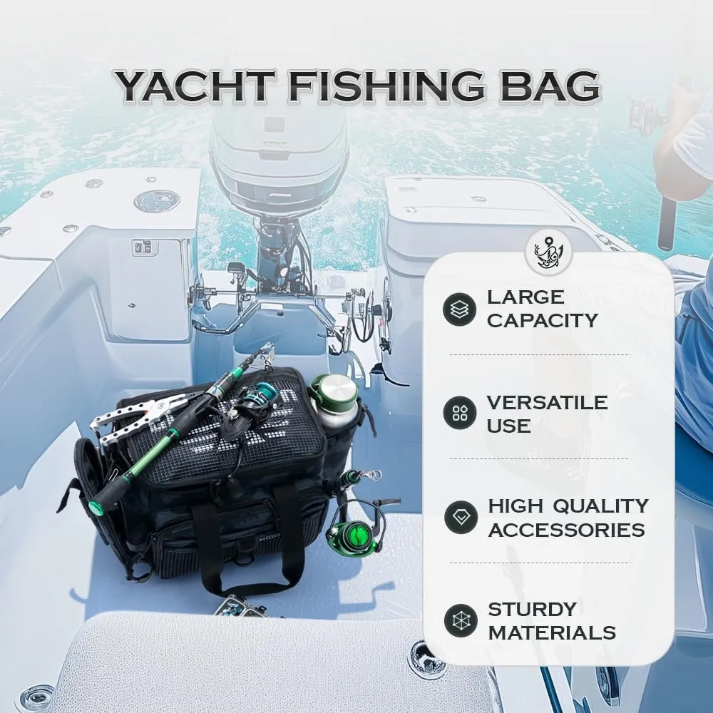 Ghosthorn Fishing Tackle Bag for Saltwater & Freshwater - Versatile Water Resistant Tackle Box Bag Stores Up to 6 Bait Boxes - Durable Fishing Gear Organizer