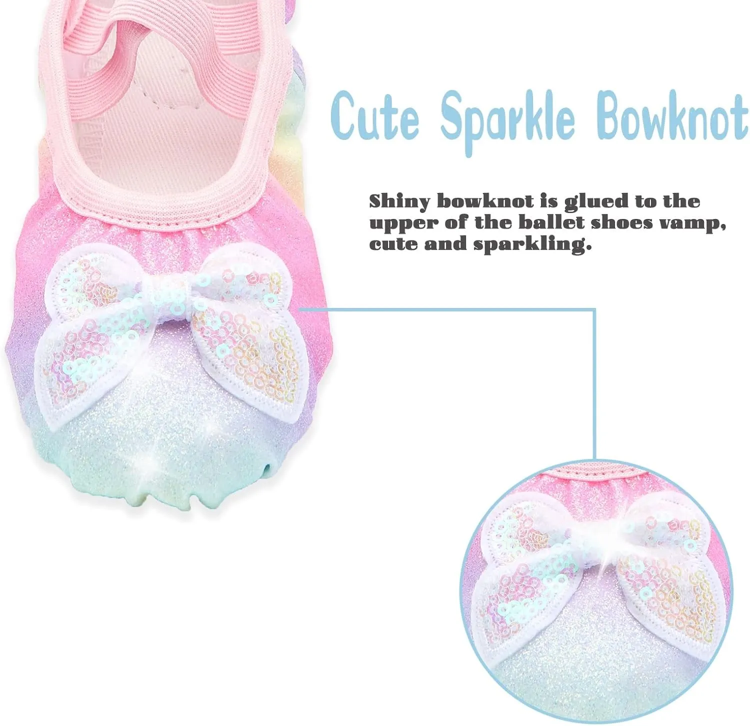 Girls Ballet Shoes Glitter Split-Sole Dance Slippers Toddler Kid Practice Shoes Flats Soft Lightweight with Elastic Laces for Performance Gymnastics Yoga