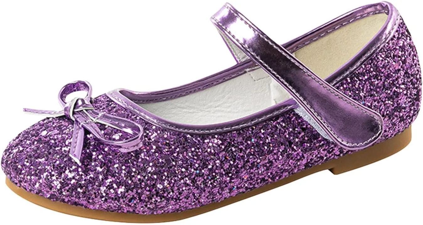 Girls Bowknot Glitter Dress Shoes Cute Mary Jane Low Heels Party Wedding Prom Formal Shoes for Preppy Teens Kids