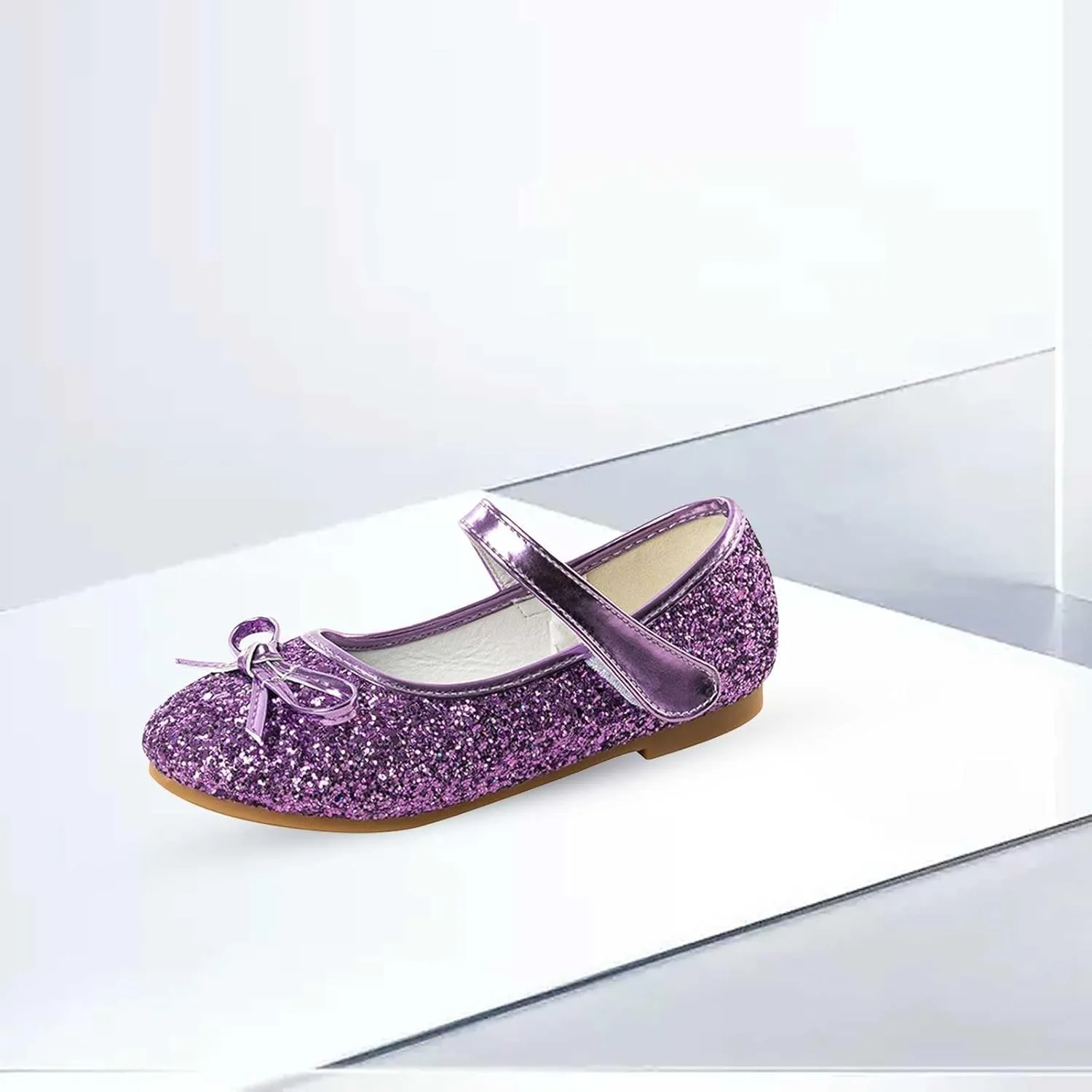 Girls Bowknot Glitter Dress Shoes Cute Mary Jane Low Heels Party Wedding Prom Formal Shoes for Preppy Teens Kids