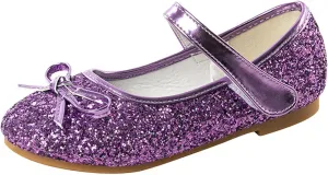Girls Bowknot Glitter Dress Shoes Cute Mary Jane Low Heels Party Wedding Prom Formal Shoes for Preppy Teens Kids