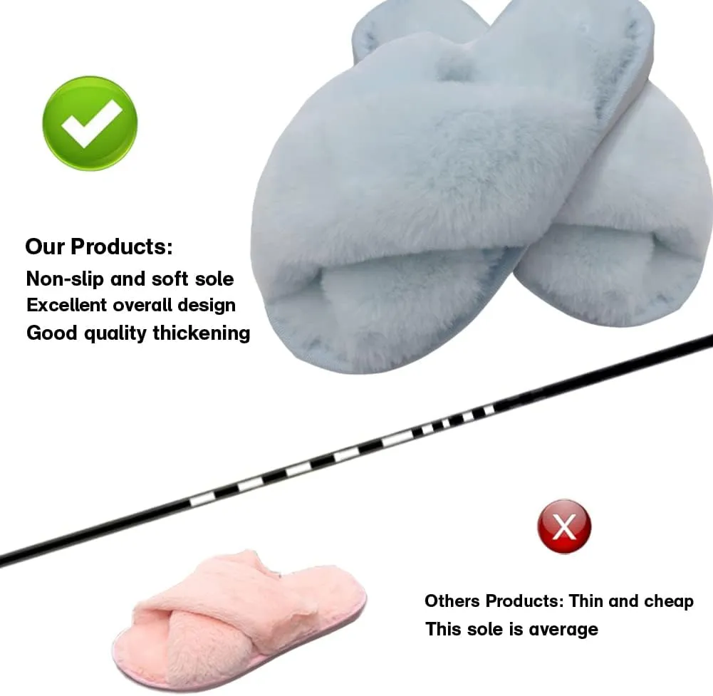 Girl's Fuzzy Fluffy Furry Slippers Fur Flip Flop Open Toe kids Slippers Cross Band Shoes Slides for Girls House Home Indoor Outdoor