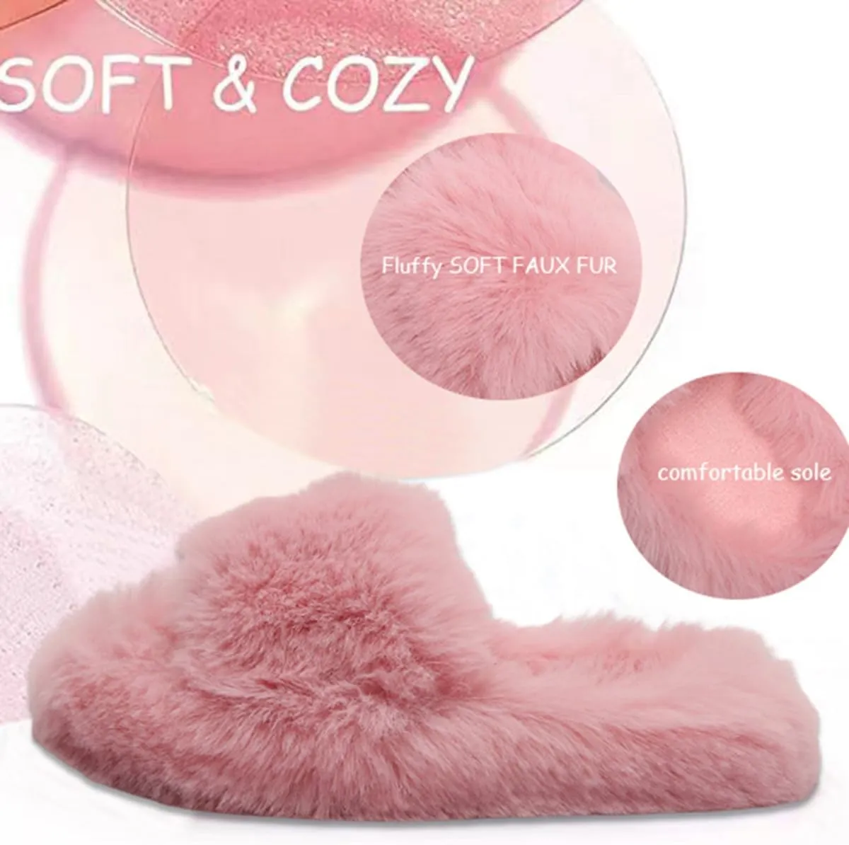 Girl's Fuzzy Fluffy Furry Slippers Fur Flip Flop Open Toe Slippers Cross Band Shoes Slides for Girls House Home Indoor Outdoor