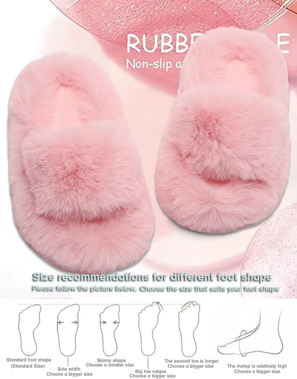 Girl's Fuzzy Fluffy Furry Slippers Fur Flip Flop Open Toe Slippers Cross Band Shoes Slides for Girls House Home Indoor Outdoor
