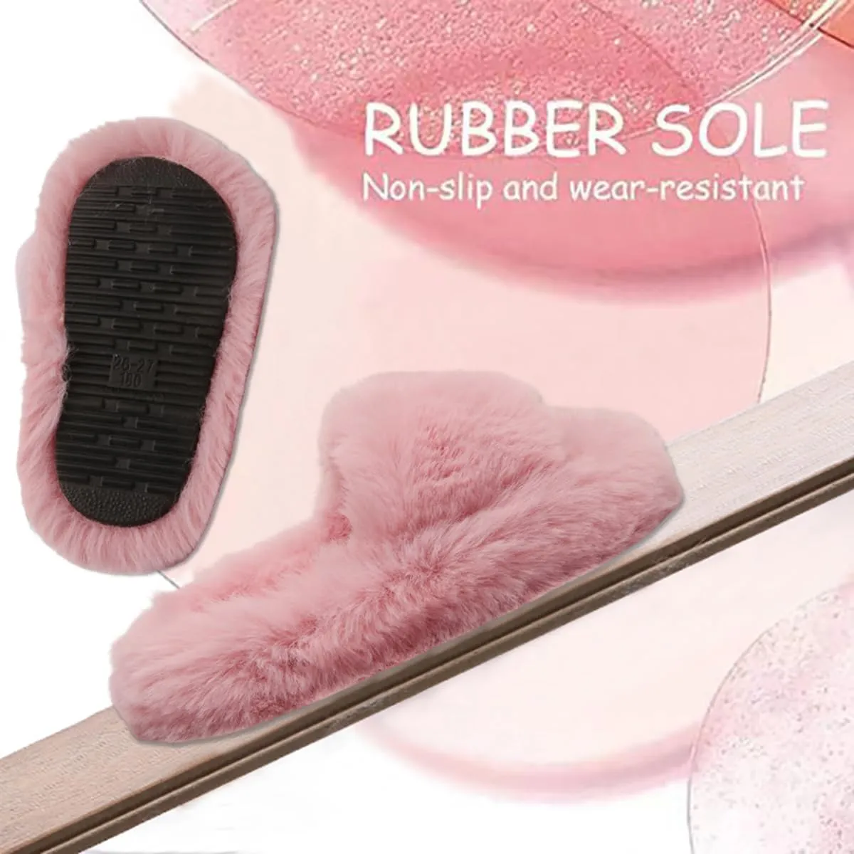 Girl's Fuzzy Fluffy Furry Slippers Fur Flip Flop Open Toe Slippers Cross Band Shoes Slides for Girls House Home Indoor Outdoor