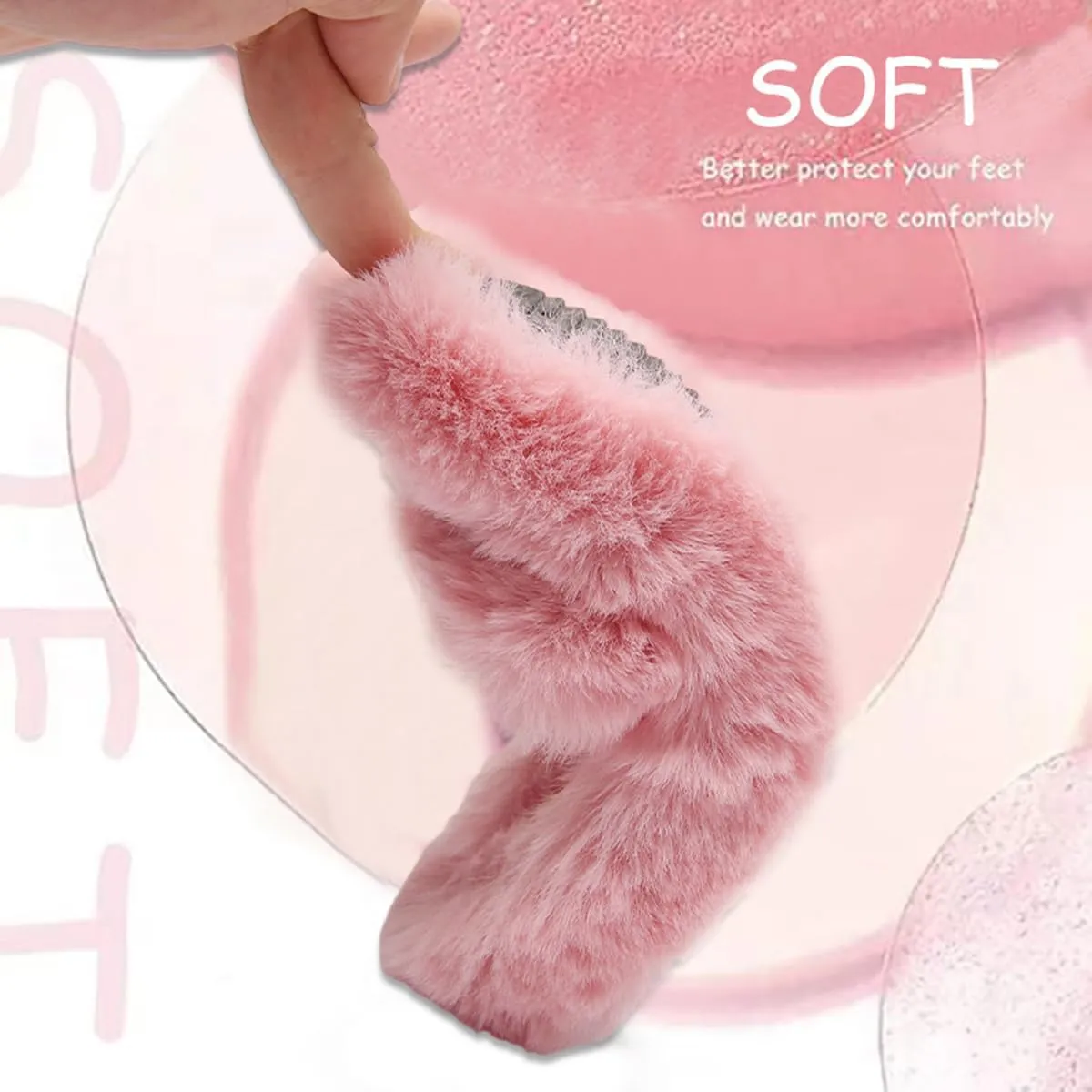 Girl's Fuzzy Fluffy Furry Slippers Fur Flip Flop Open Toe Slippers Cross Band Shoes Slides for Girls House Home Indoor Outdoor