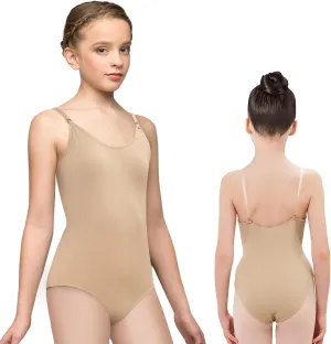 Girls Nude Leotard Seamless Camisole Leotards Undergarment for Ballet Dance Gymnastics with Adjustable Clear Straps