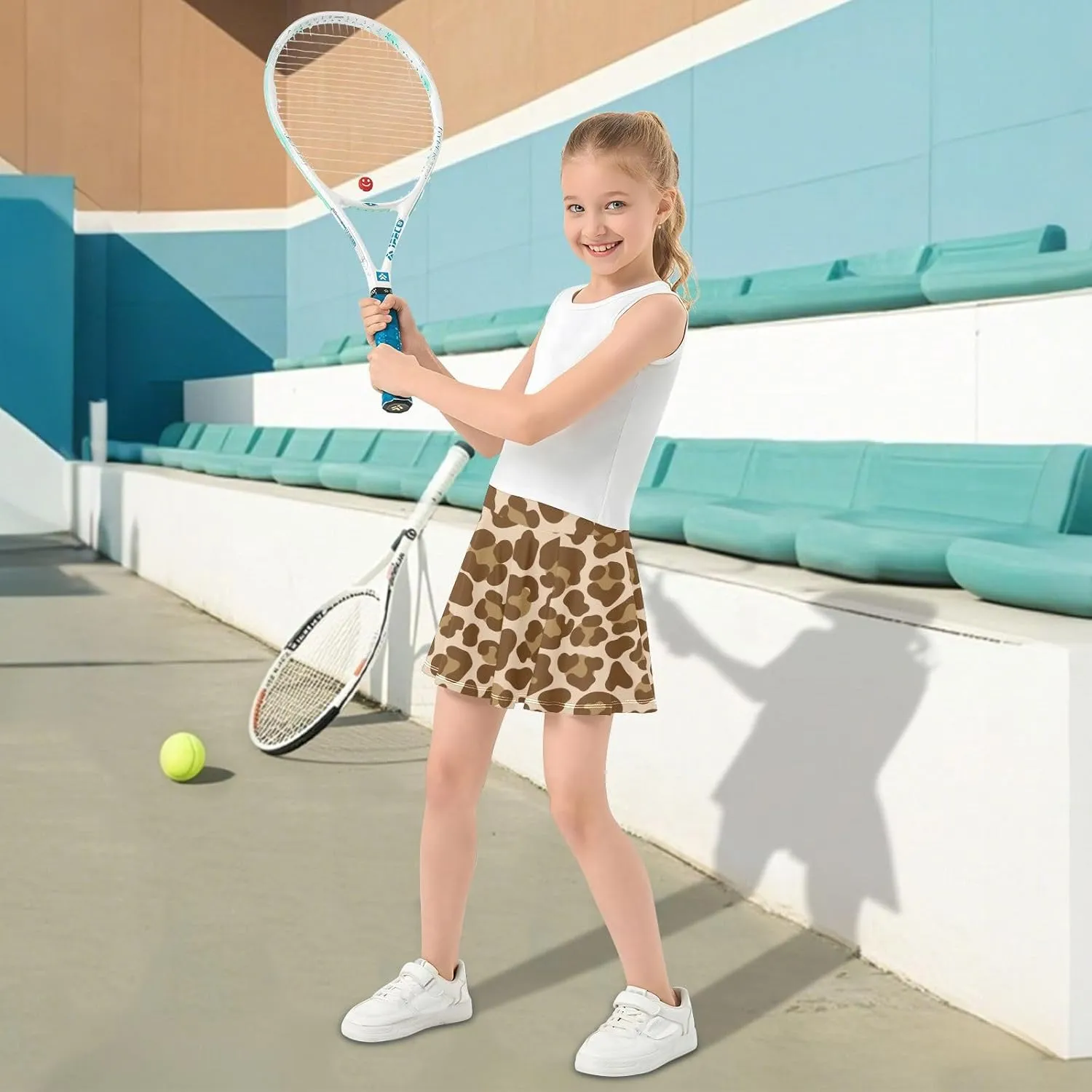 Girls Skorts Active Athletic Skirts with Inner Built-in Shorts for Golf Tennis 3-12T Colorful Groovy Wave