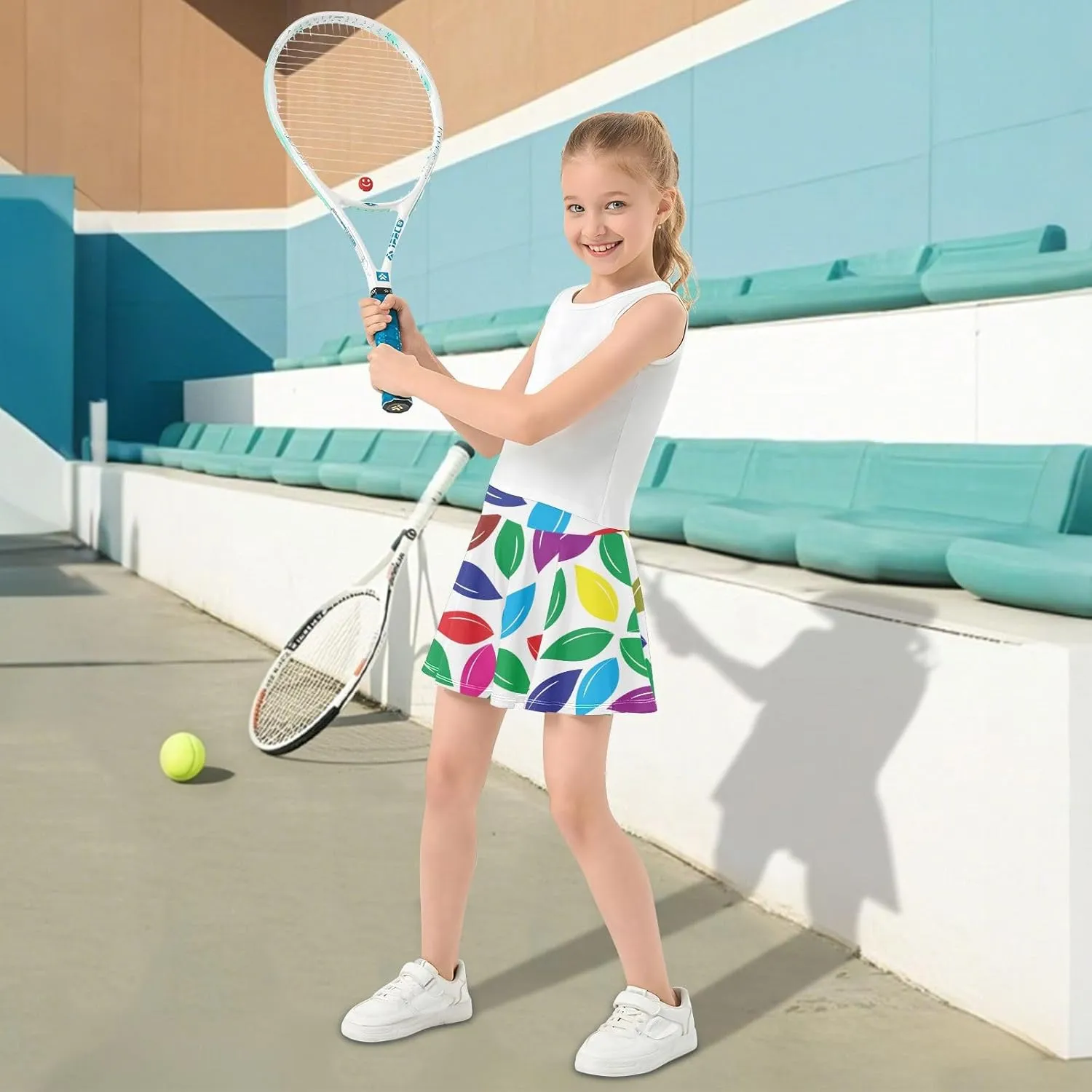 Girls Skorts Active Athletic Skirts with Inner Built-in Shorts for Golf Tennis 3-12T Geometric Stars Hot Pink