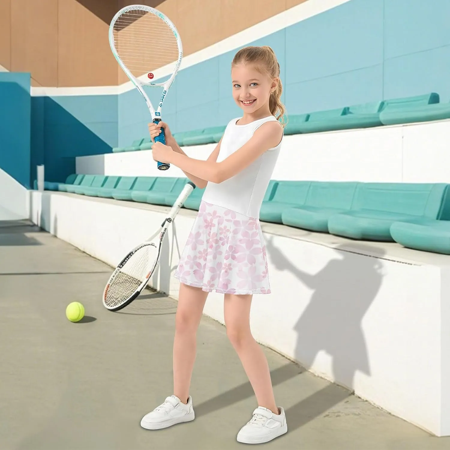 Girls Skorts Active Athletic Skirts with Inner Built-in Shorts for Golf Tennis 3-12T Polka Dot Pink
