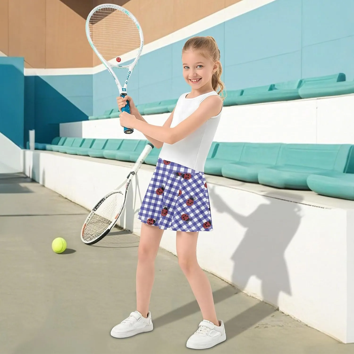 Girls Skorts Active Athletic Skirts with Inner Built-in Shorts for Golf Tennis 3-12T Red and Green Stripes
