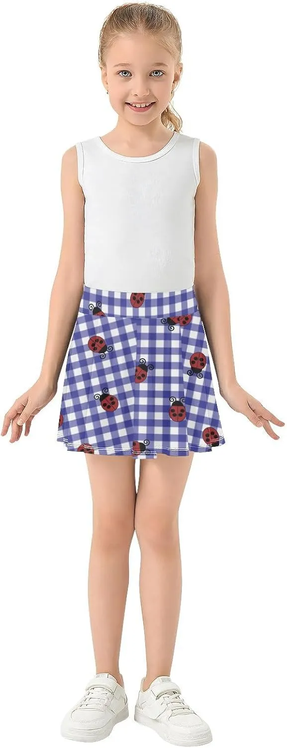 Girls Skorts Active Athletic Skirts with Inner Built-in Shorts for Golf Tennis 3-12T Red and Green Stripes