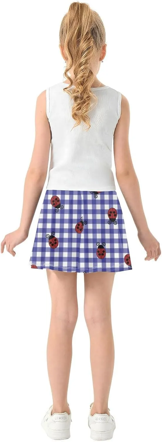 Girls Skorts Active Athletic Skirts with Inner Built-in Shorts for Golf Tennis 3-12T Red and Green Stripes