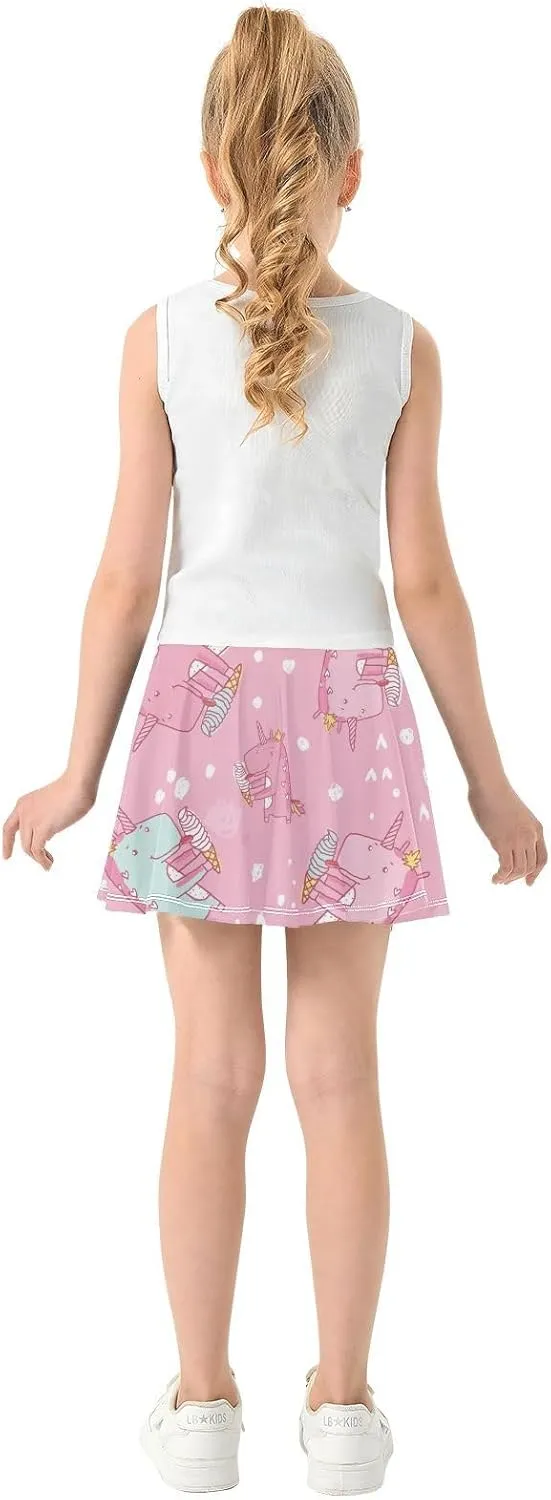Girls Skorts Active Athletic Skirts with Inner Built-in Shorts for Golf Tennis 3-12T Violet Flowers Purple
