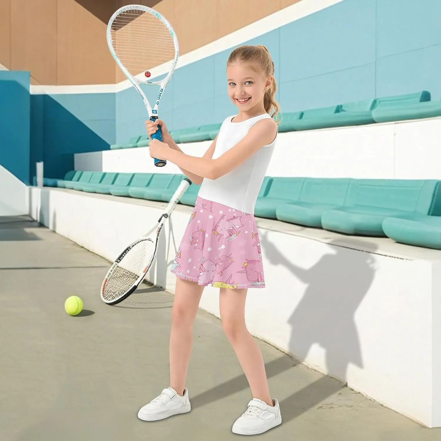 Girls Skorts Active Athletic Skirts with Inner Built-in Shorts for Golf Tennis 3-12T Violet Flowers Purple