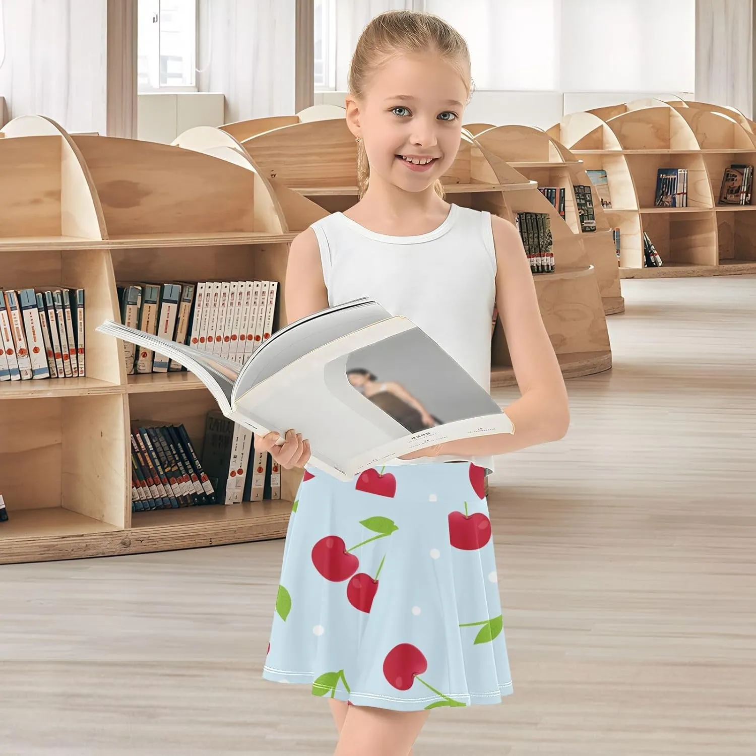 Girls Skorts Active Athletic Skirts with Inner Built-in Shorts for Golf Tennis 3-12T White Rose Flowers