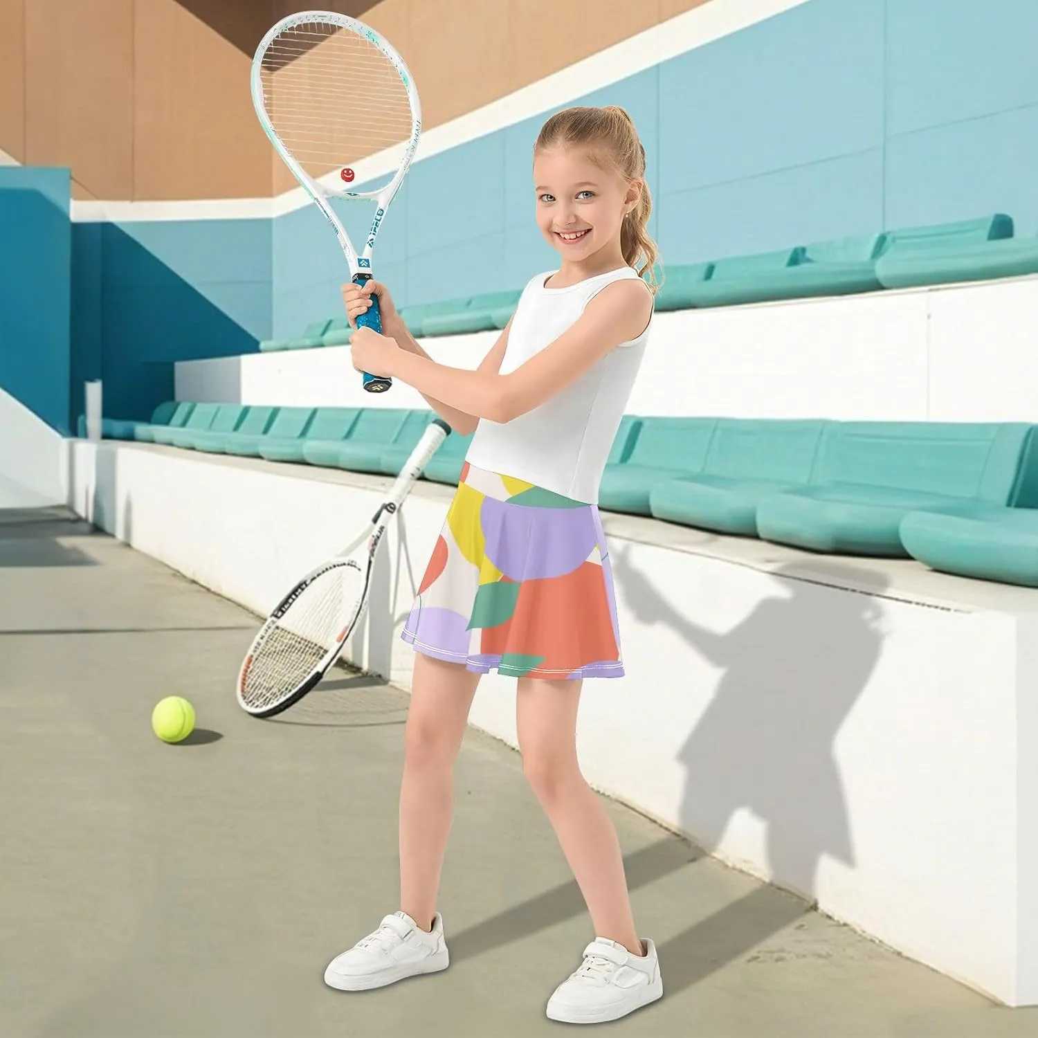 Girls Skorts Active Athletic Skirts with Inner Built-in Shorts for Golf Tennis 3-12T White Rose Flowers