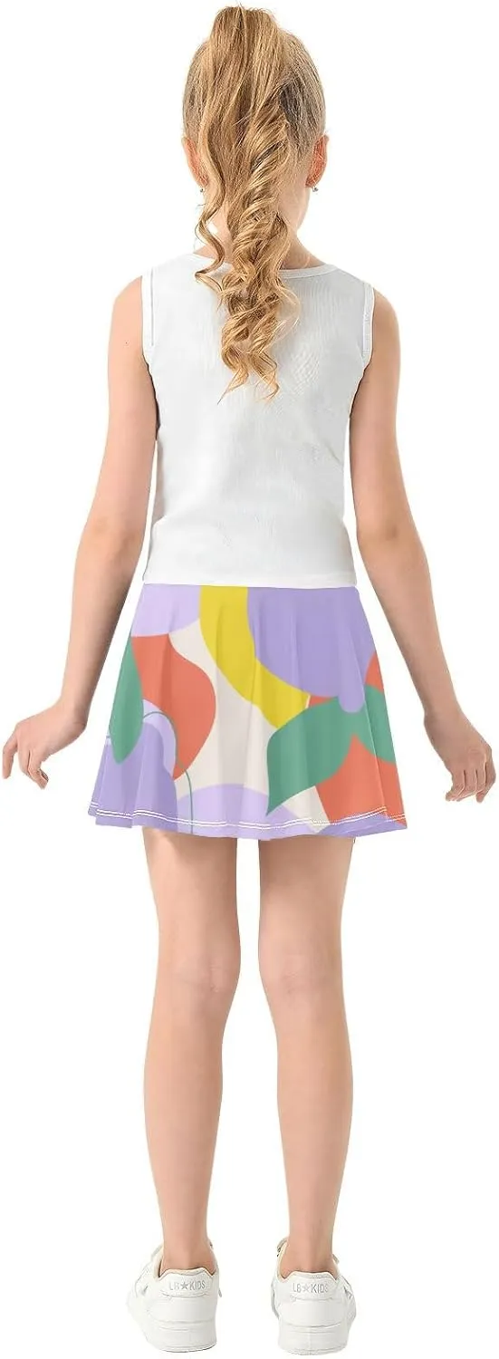Girls Skorts Active Athletic Skirts with Inner Built-in Shorts for Golf Tennis 3-12T White Rose Flowers