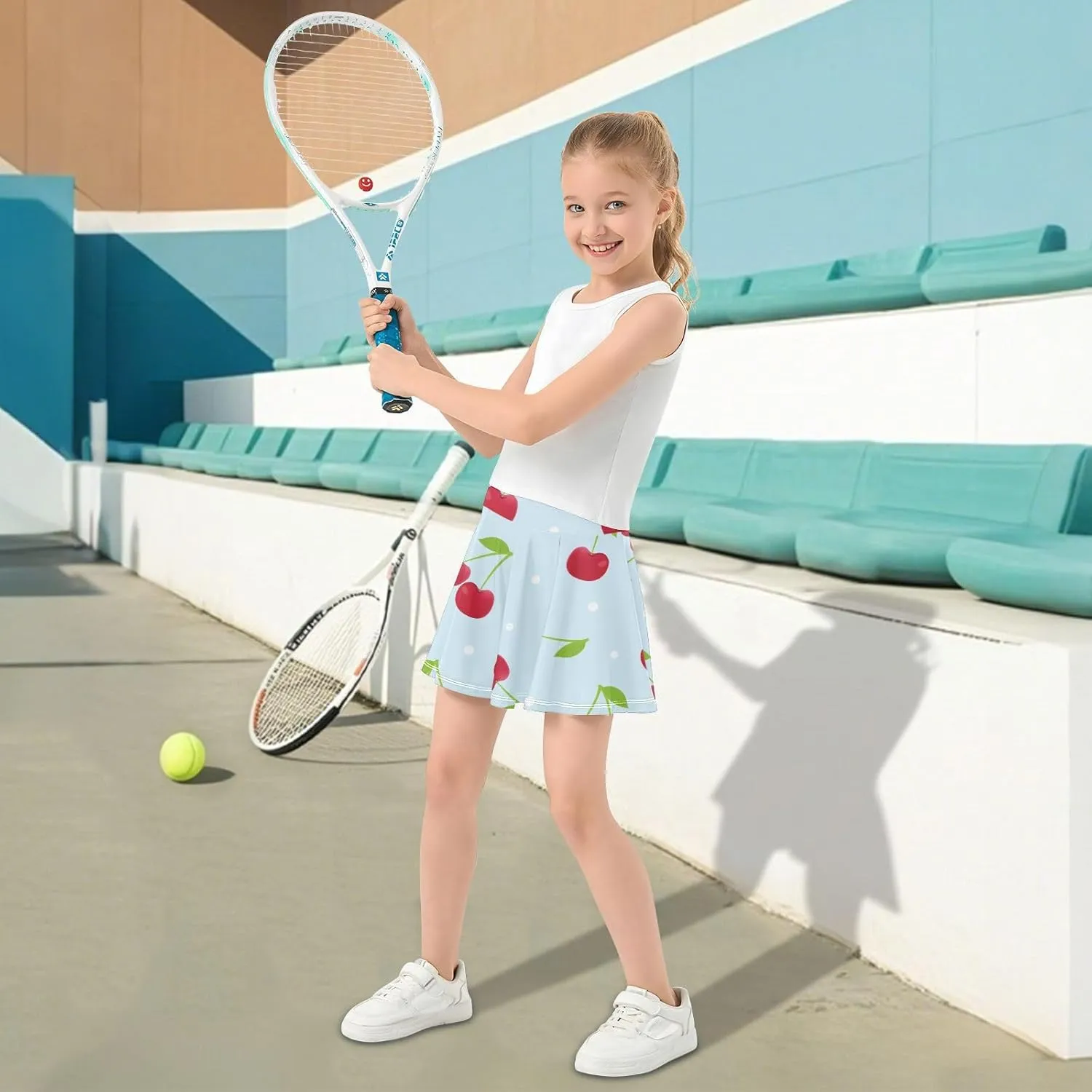 Girls Skorts Active Athletic Skirts with Inner Built-in Shorts for Golf Tennis 3-12T White Rose Flowers