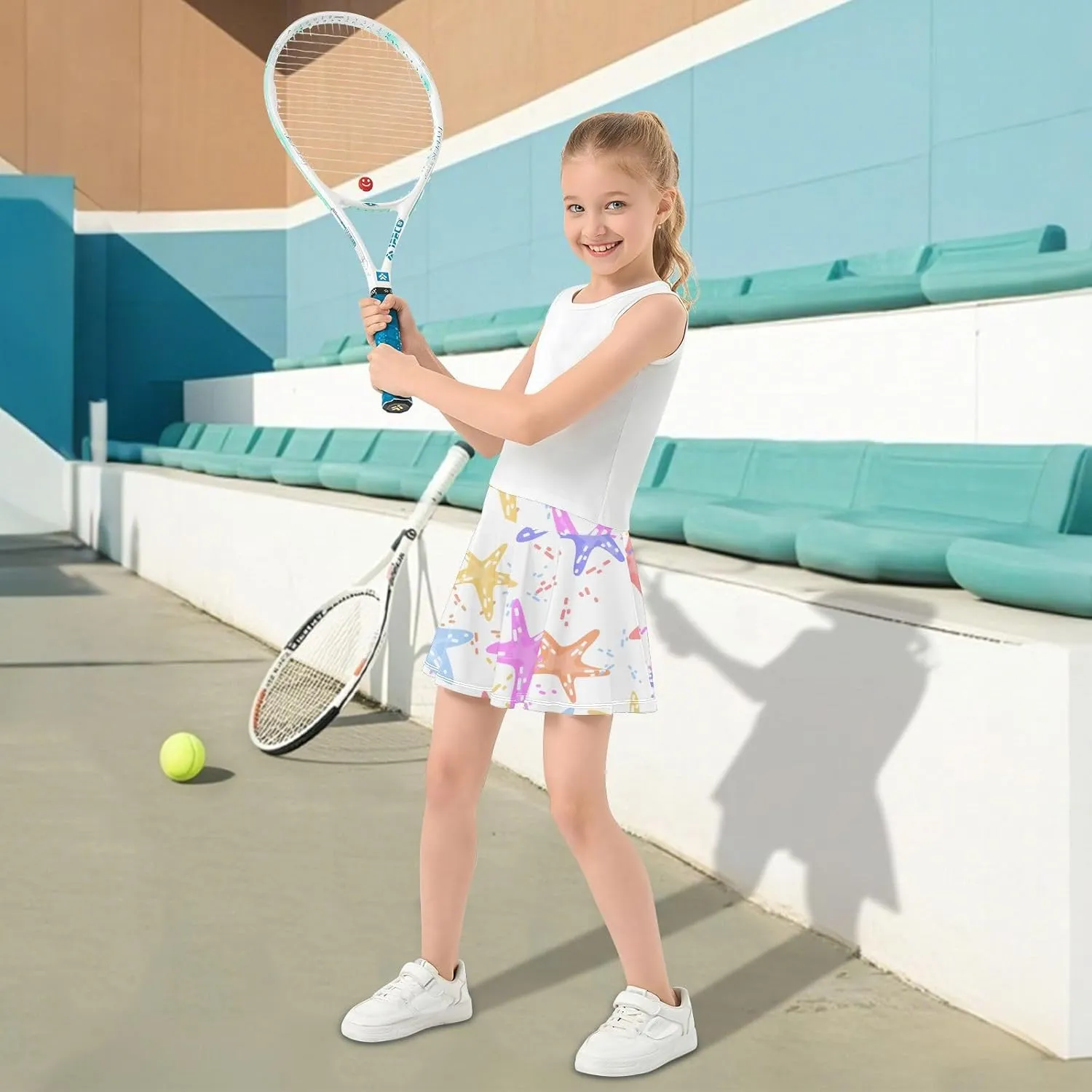 Girls Skorts Active Athletic Skirts with Inner Built-in Shorts for Golf Tennis 3-12T White Rose Flowers