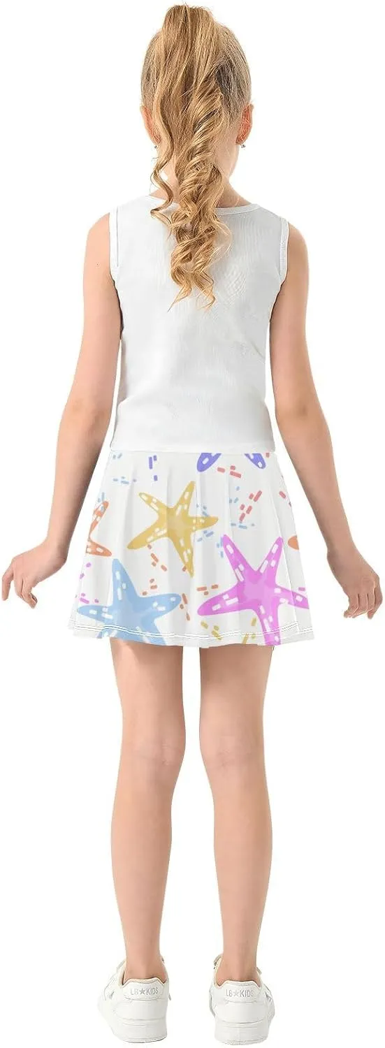 Girls Skorts Active Athletic Skirts with Inner Built-in Shorts for Golf Tennis 3-12T White Rose Flowers