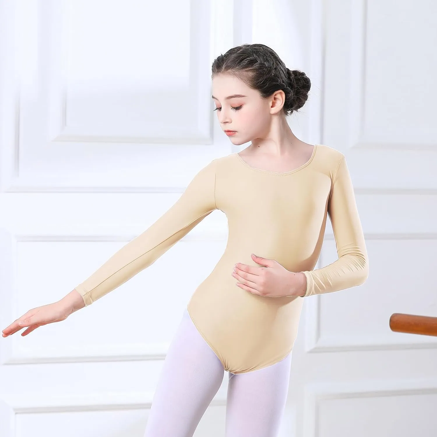 Girls' Team Basic Long Sleeve Leotard Gymnastics Ballet Dance Bodysuits for Kids (2-12Years)
