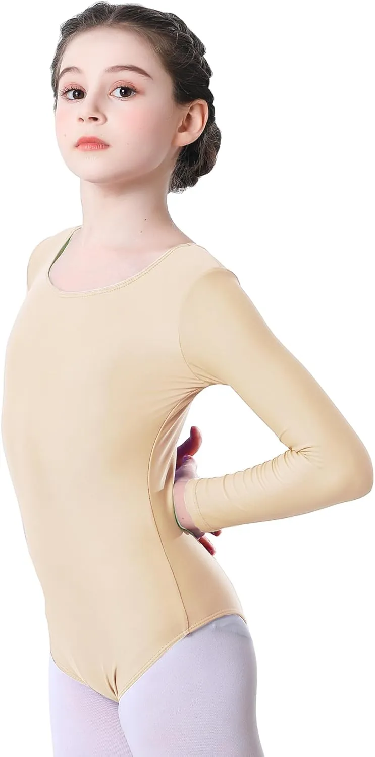 Girls' Team Basic Long Sleeve Leotard Gymnastics Ballet Dance Bodysuits for Kids (2-12Years)
