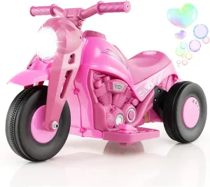 GLACER Kids Motorcycle, 6V Battery Powered Ride on Motorcycle w/Bubble Maker, Music, LED Headlight, Foot Pedal, Forward & Backward, 3 Wheels Electric Motorcycle for Kids, Gift for Boys Girls (Pink)
